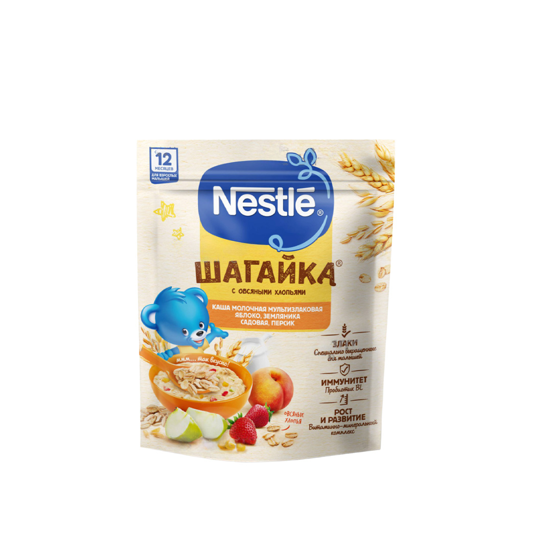 Nestle Uşaq qidası sıyığı südlü alma, çiyələk, şaftalı ilə 12 aylıq