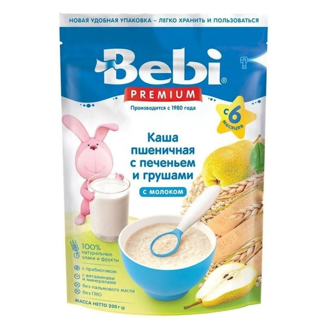 Uşaq qidası Baby Premium süd sıyığı buğda peçenyesi 6 aylıq armudla 200 qr