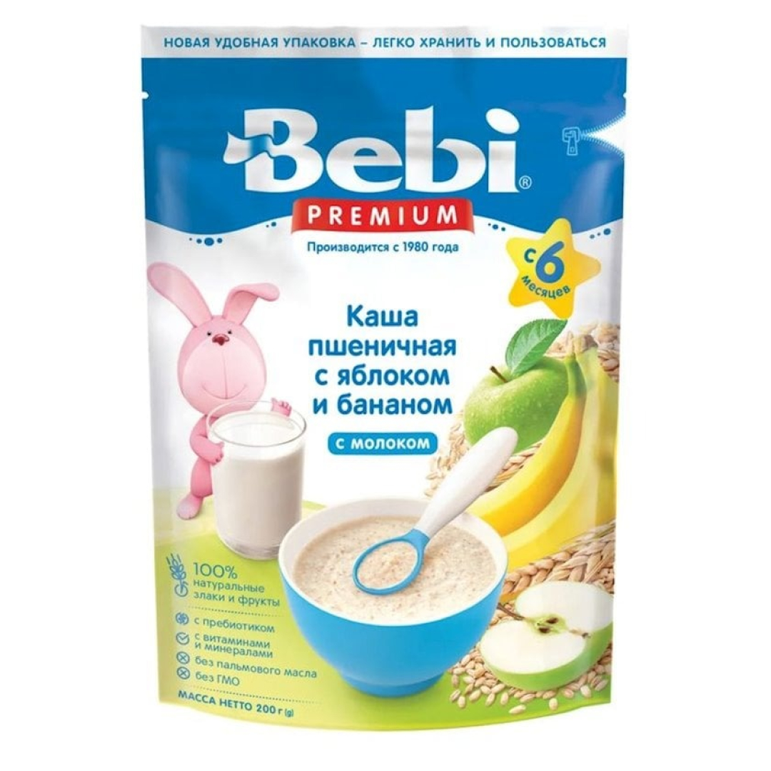 Uşaq qidası Baby Premium sıyıq buğda, alma, banan 6 aydan 200 qr