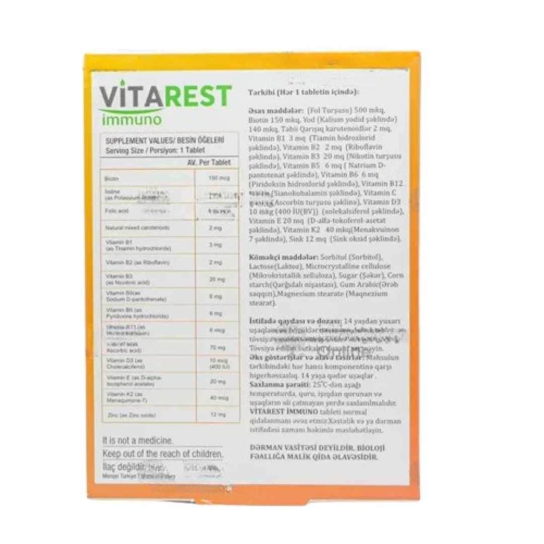 Vitarest immuno № 30 (Tablets) (Türkiyə)
