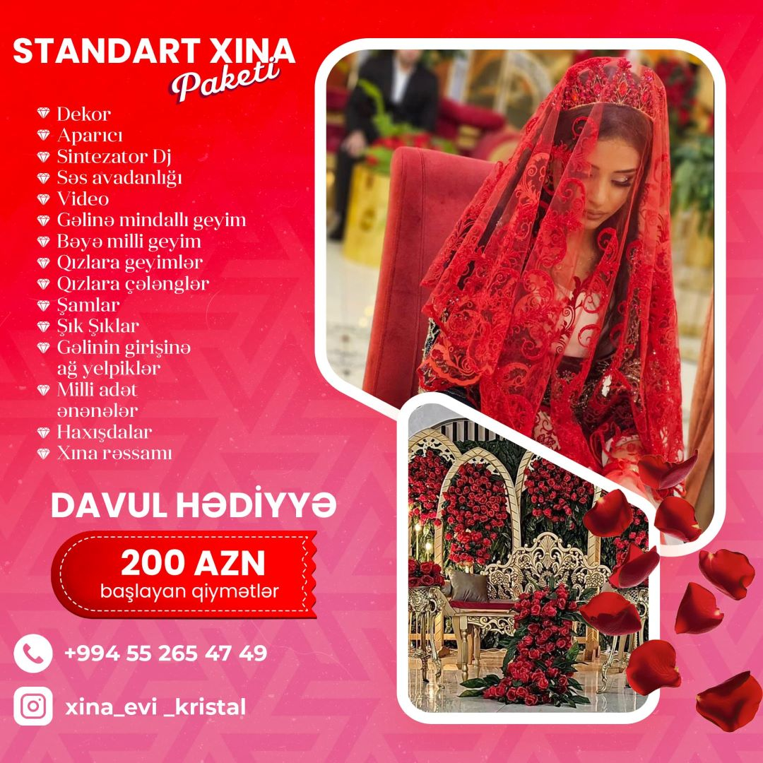 Standart xına paketi, Kristal Xına Evi Standart xına paketi, Kristal Xına Evi
