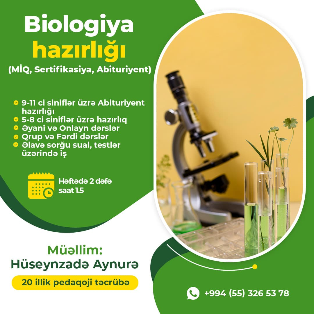Biologiya hazirliğı, Hüseynzadə Aynurə Biologiya hazirliğı, Hüseynzadə Aynurə