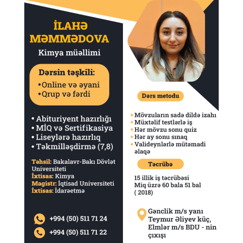 Kimya hazırlığı, İlahə Məmmədova