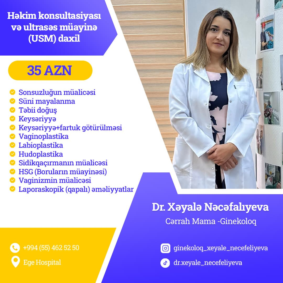 Həkim konsultasiya və ultrasəs müayinə (USM daxil), Xəyalə Nəcəfalıyeva Həkim konsultasiya və ultrasəs müayinə (USM daxil), Xəyalə Nəcəfalıyeva