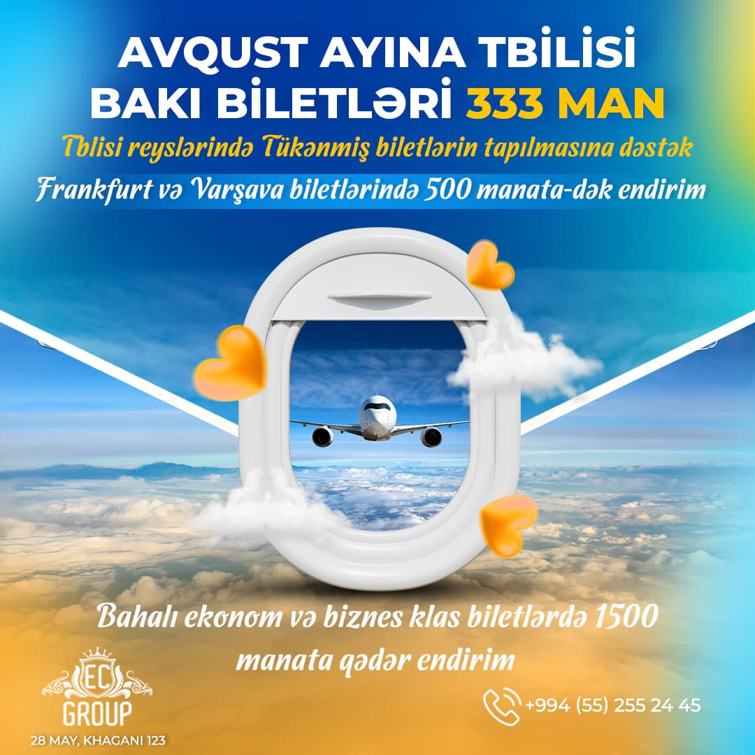 Avqust ayına Tbilisi–Bakı biletləri, EC Group Travel