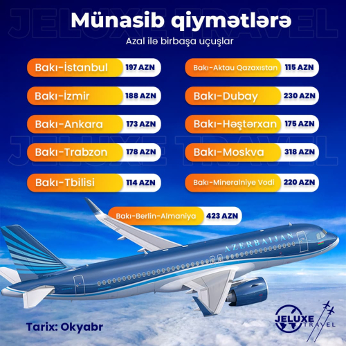 Münasib qiymətlərə Azal hava yolları ilə bir başa uçuş, Jeluxe Travel