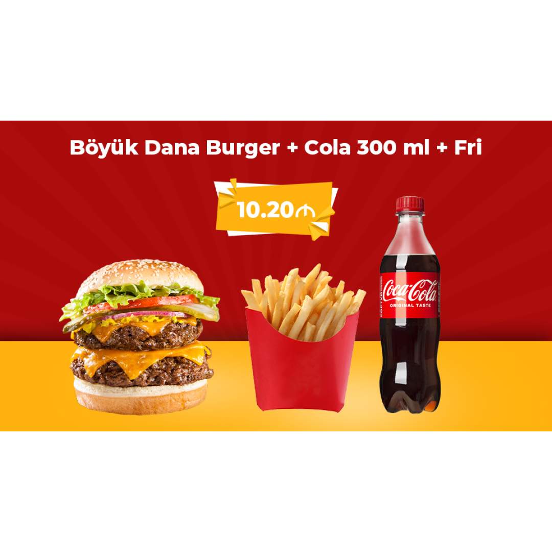 Böyük Dana burger + Fri + Cola 300 ml