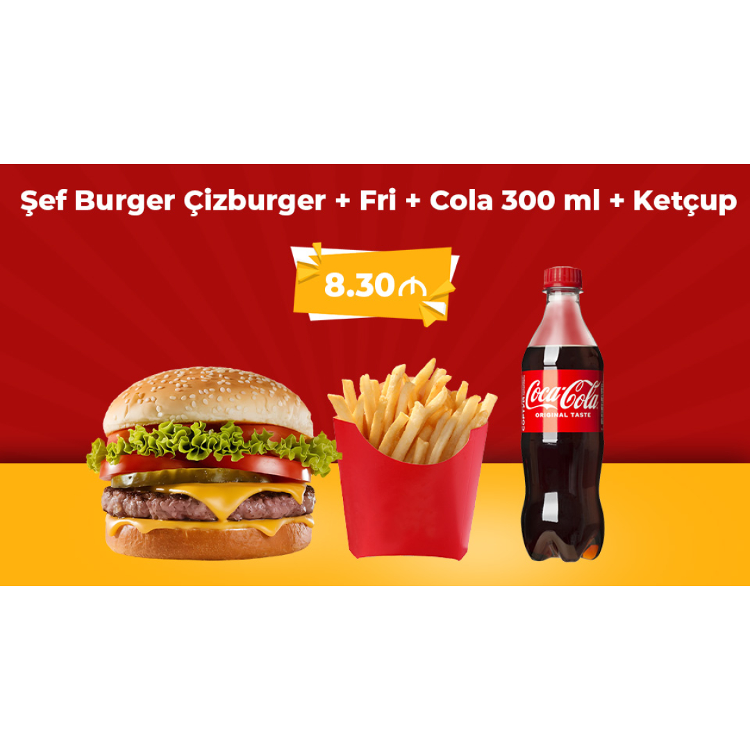 Şef burger Çizburger + Fri + Cola 300 ml + Ketçup