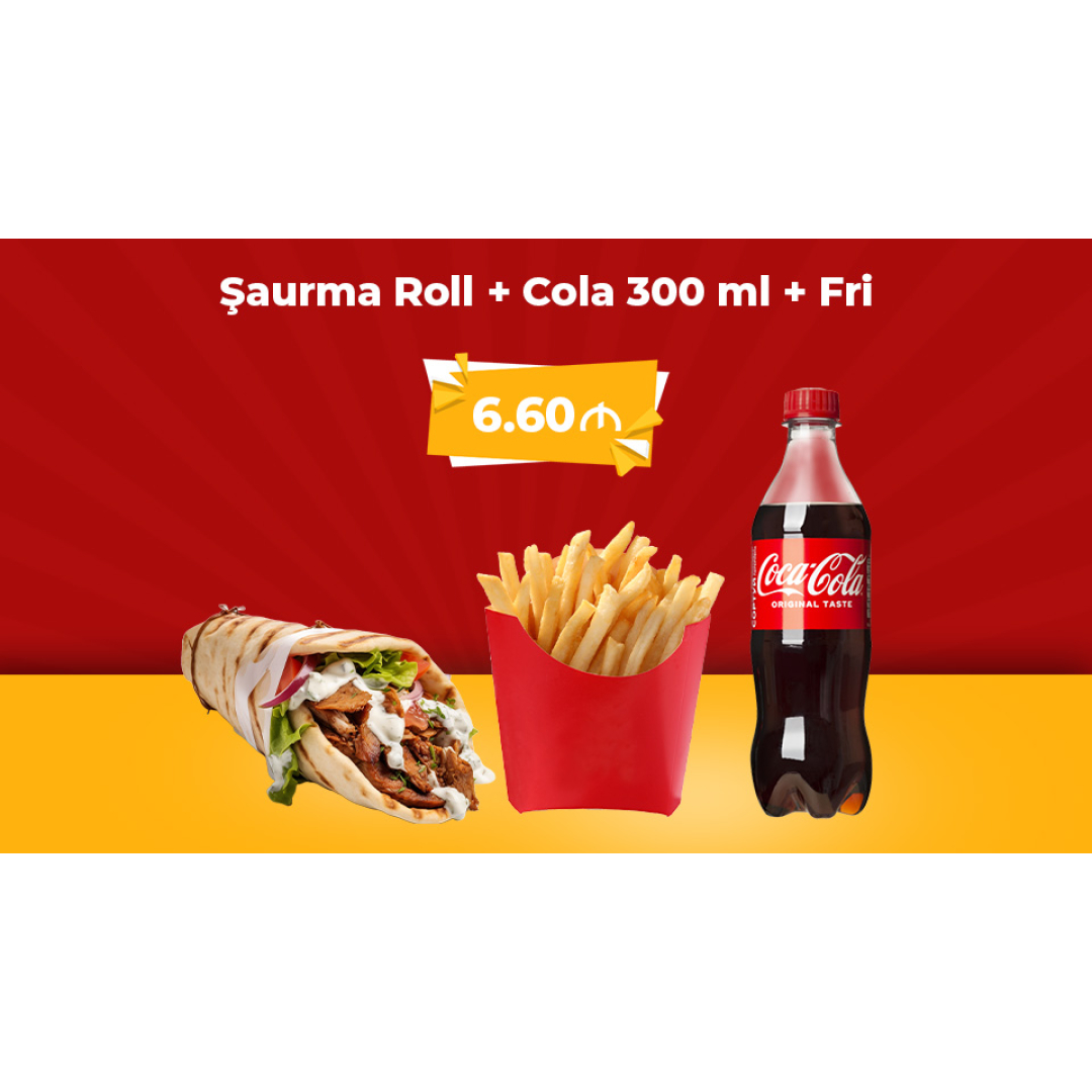 Şaurma Roll + Fri + Cola 300 ml