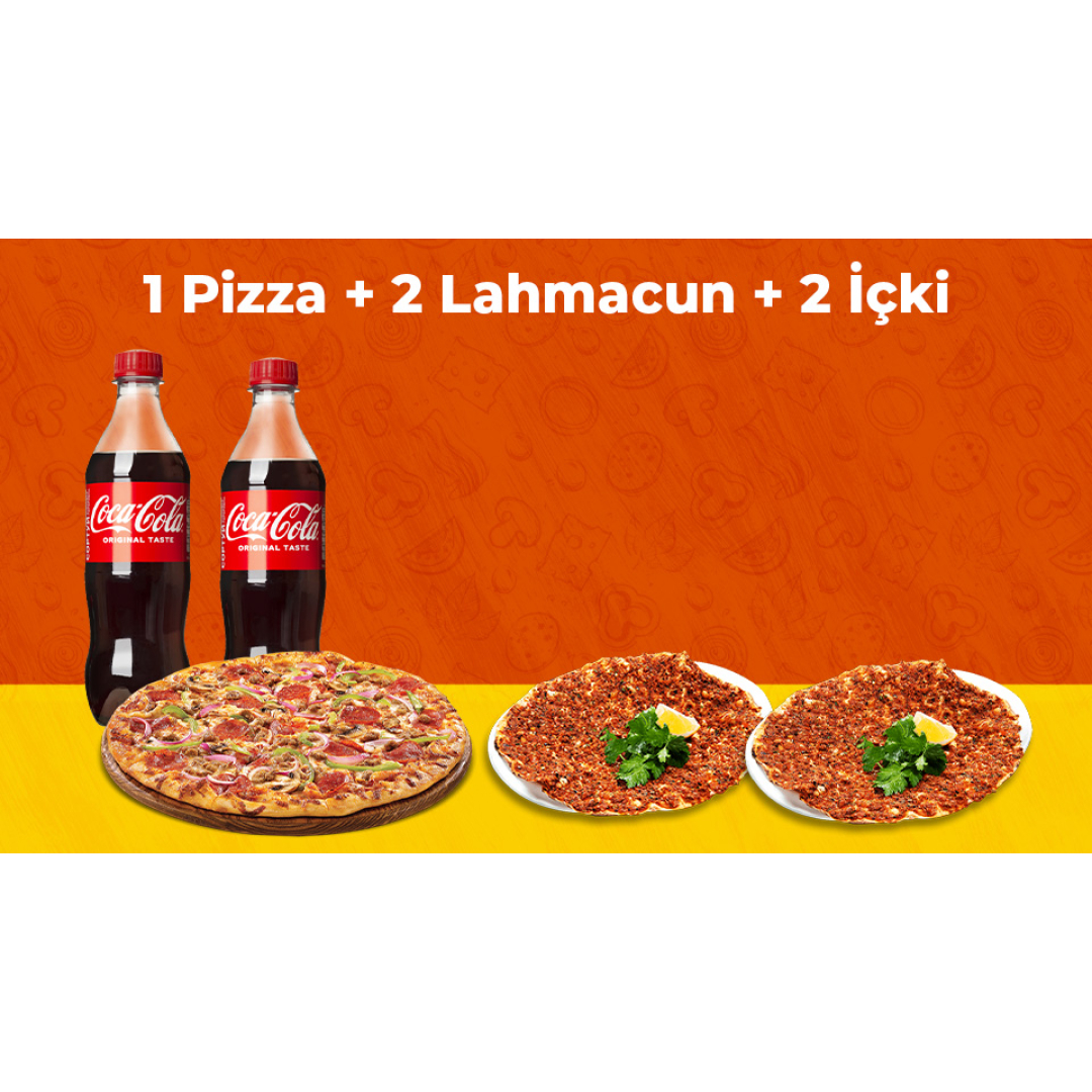 1 Pizza + 2 Lahmacun + 2 İçki