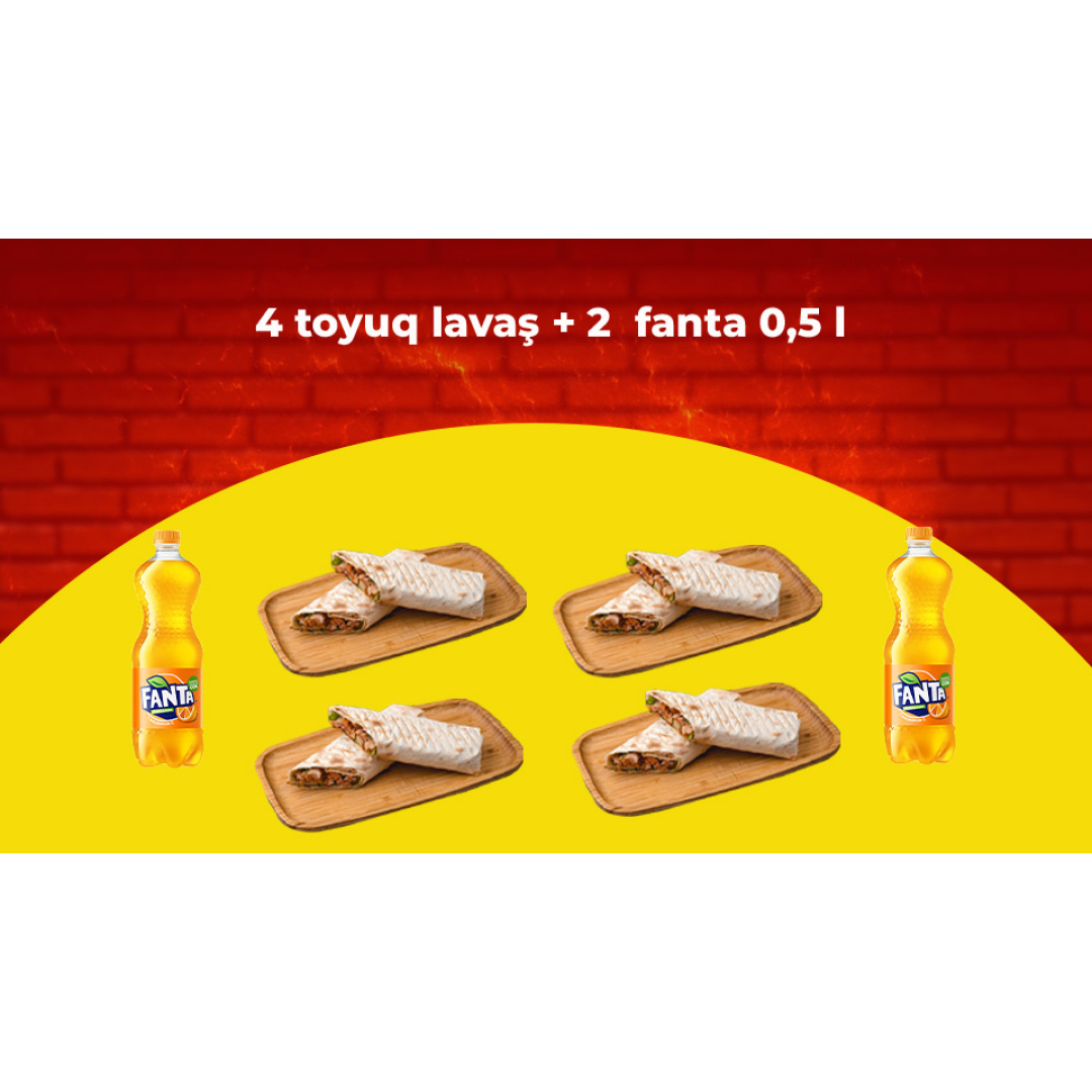 4 Lavaşda toyuq dönər + 2 Fanta 0.5 l