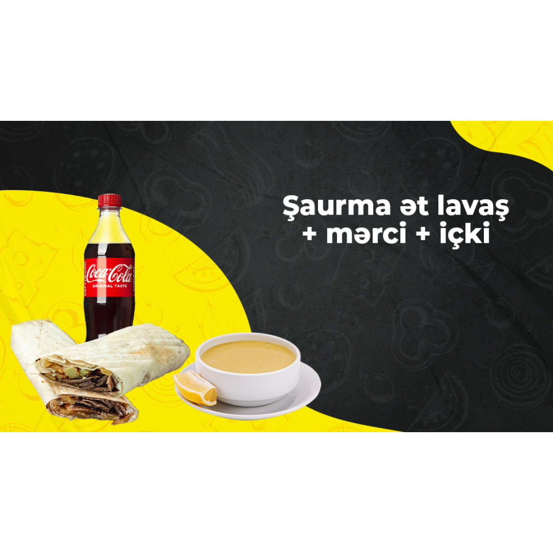 Ət şaurma lavaş + mərci + içki