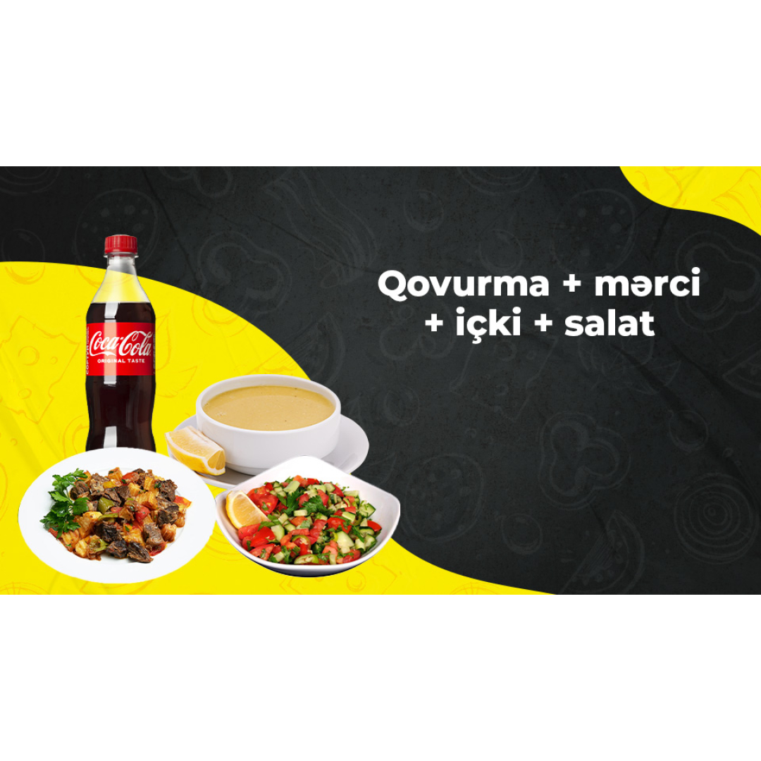Qovurma + mərci + içki + salat