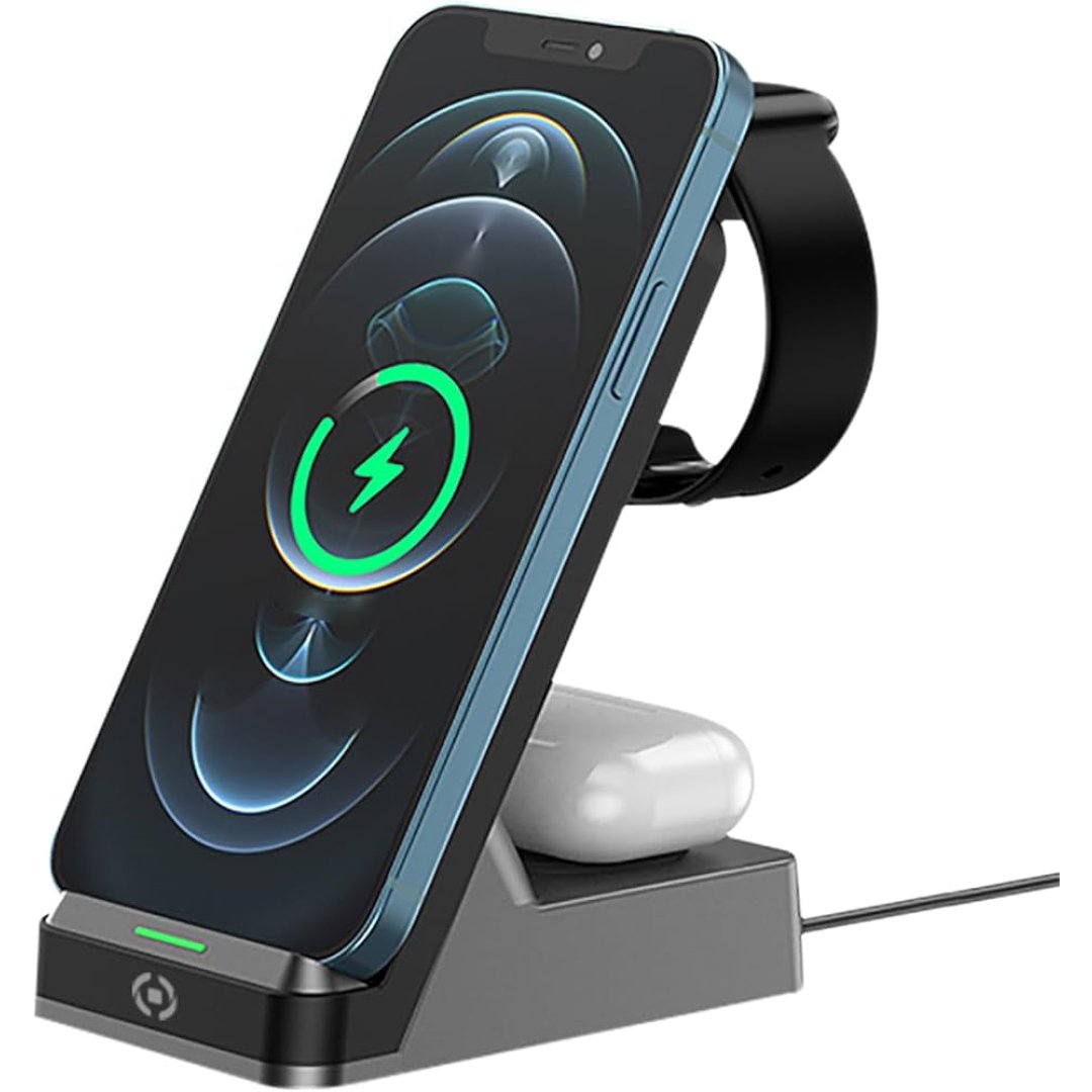 Simsiz Şarj Celly Wireless Charger Stand 3 in 1 (WLSTAND3IN1BK)