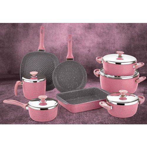 Qazan və tava dəsti SAFLON KARE PINK GRANITE 13 PRC SET