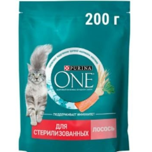 Quru yem Purina One Sterilized sterilizə olunmuş pişiklər üçün, 1+ yaş qızılbalıq və buğda ilə, 200 qr