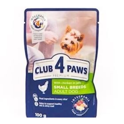 Nəm yem Club 4 Paws kiçik cinslərin yetkin itləri üçün toyuq ilə 100 q