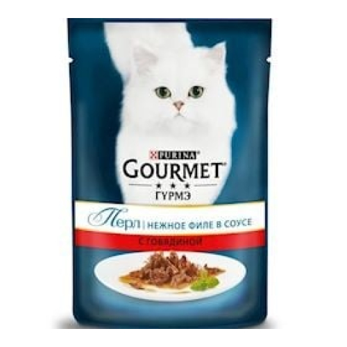 Sulu yem pişiklər üçün Gourmet Perle Beef Pouch 3 aydan 12 aya qədər 75 q