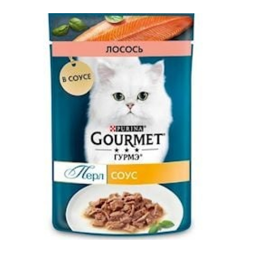 Sulu yem pişiklər üçün Gourmet Perle Salmon Pouch, 75 q