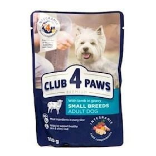 Nəm yem Club 4 Paws kiçik cinslərin yetkin itləri üçün quzu ilə 100 q 