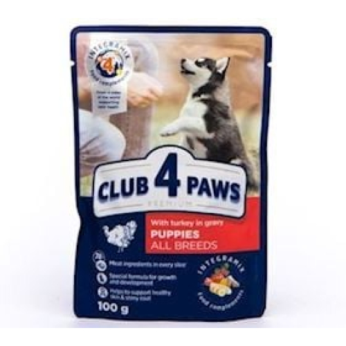 Nəm yem Club 4 Paws Premium Puppies küçüklər üçün, hindquşu ilə, 100 q 