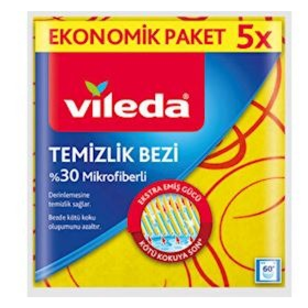 Salfet dəsti Vileda, 5 ədəd, 30% mikrofibra, sarı