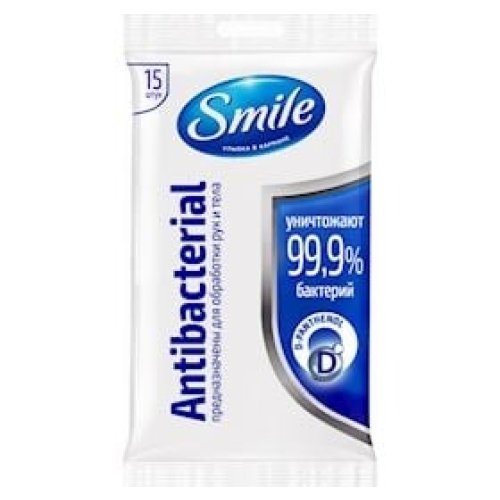 Nəm salfetlər Smile Antibaсterial D-pantenol ilə, 15 ədəd