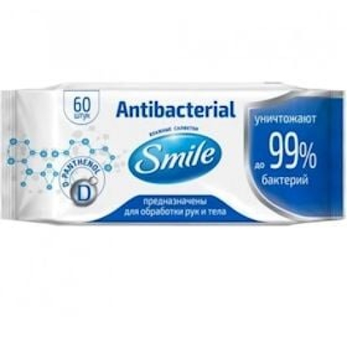 Nəm antibakterial salfetlər Smile Antibacterial D-pantenol ilə 60 əd