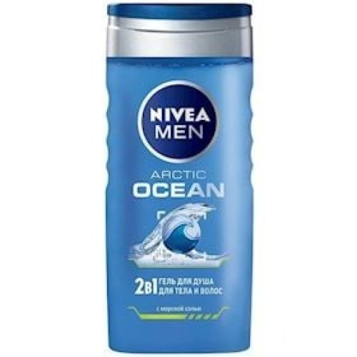 Duş üçün gel Nivea Men 2-si 1-də Arctic Ocean kişilər üçün, bədən və saç üçün dəniz duzu ilə 250 ml