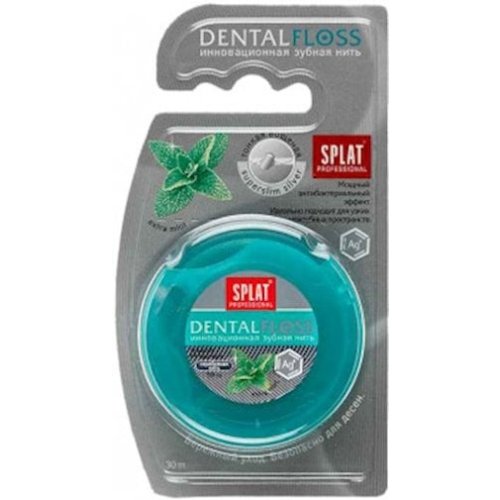 Diş ipi Splat Professional Dental Floss Antibakterial çox incə gümüş lifləri ilə Nanə 30 metr