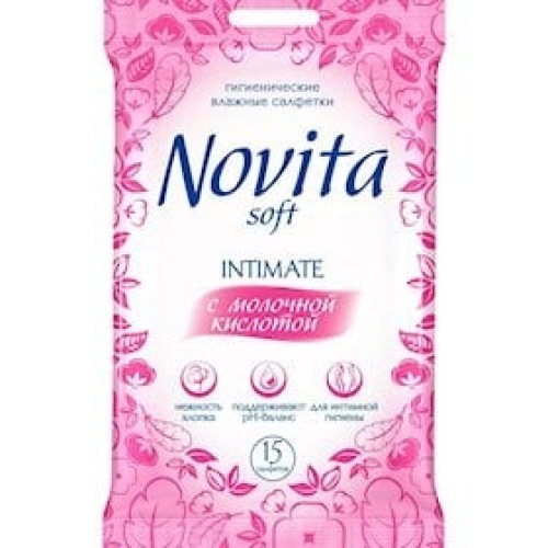 intim gigiyena üçün nəm salfetlər Novita Intimate Soft süd turşusu ilə, 15 ədəd