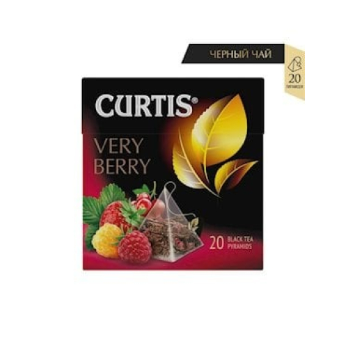 Çay Curtis Very Berry, qara, giləmeyvə parçaları və çiçək ləçəkləri ilə, 20 ədəd