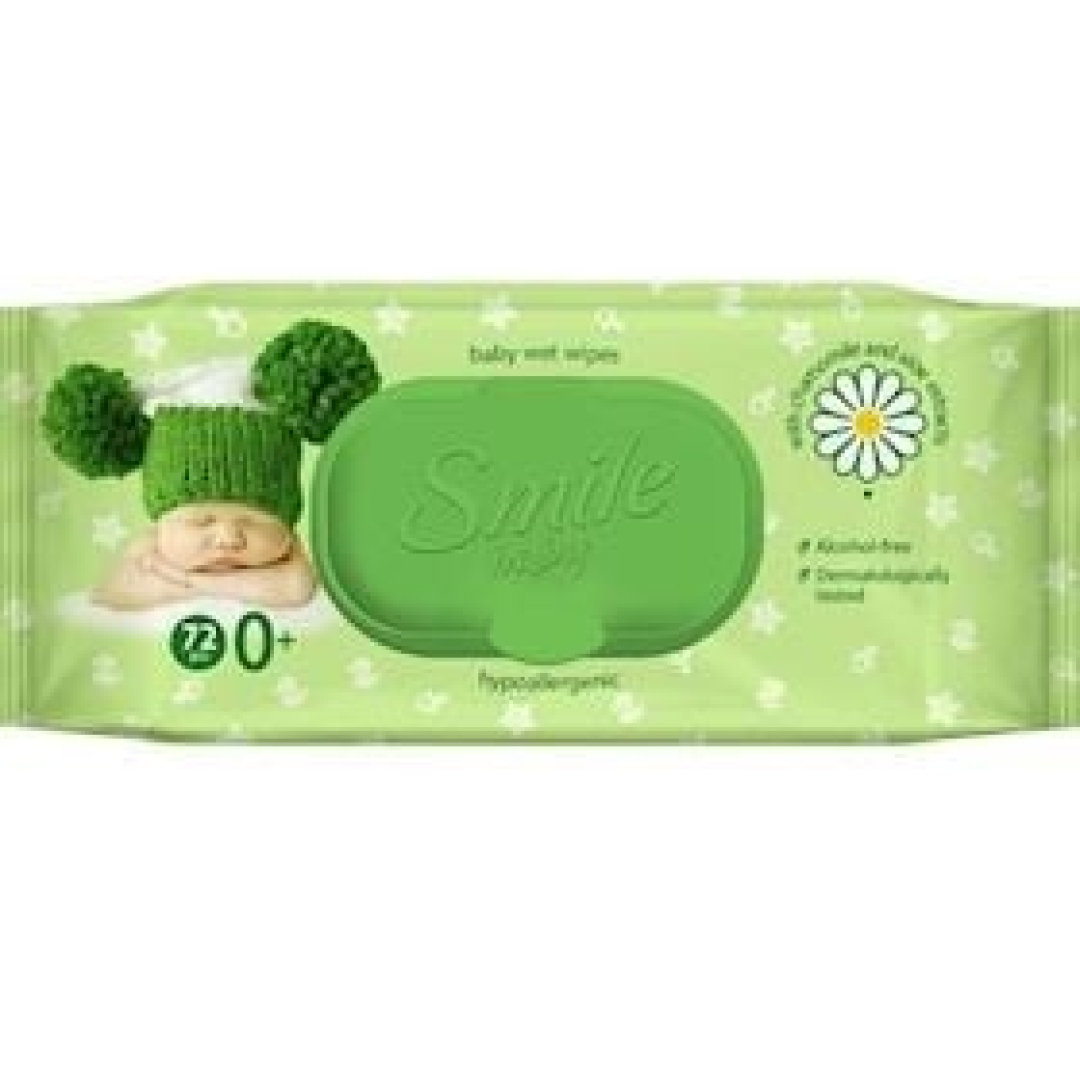 Uşaq nəm salfetləri Smile baby çobanyastığı ekstraktı, aloe və vitamin kompleksi ilə 72 əd