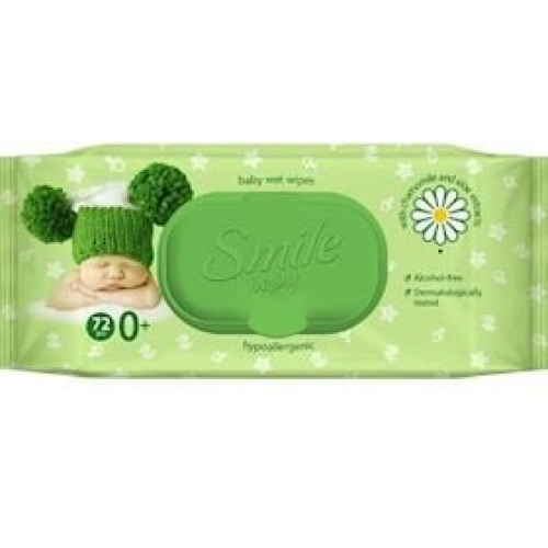 Uşaq nəm salfetləri Smile baby çobanyastığı ekstraktı, aloe və vitamin kompleksi ilə 72 əd