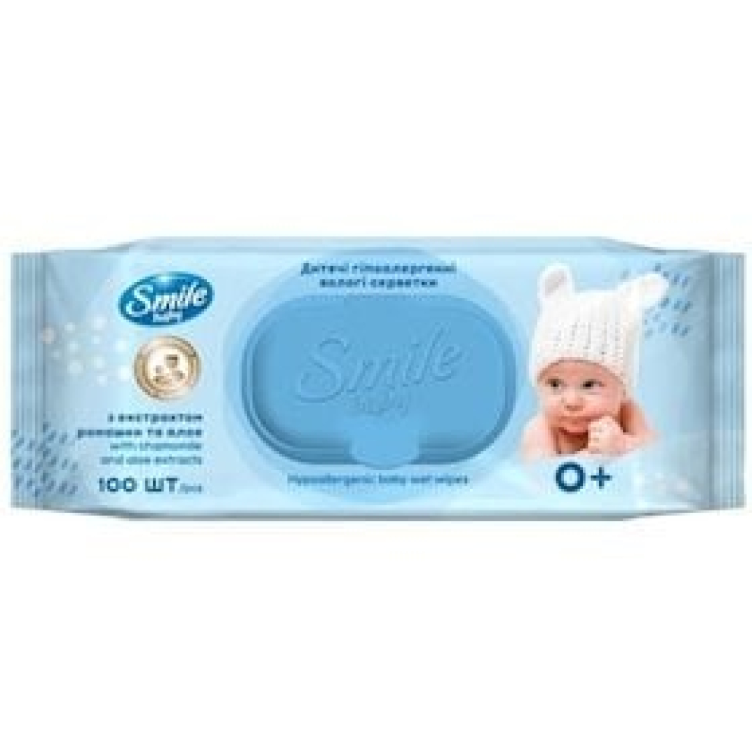 Uşaq nəm salfetləri Smile baby çobanyastığı ekstraktı, aloe və vitamin kompleksi ilə