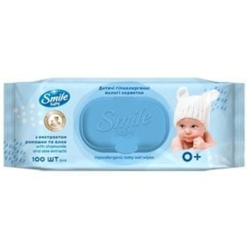 Uşaq nəm salfetləri Smile baby çobanyastığı ekstraktı, aloe və vitamin kompleksi ilə