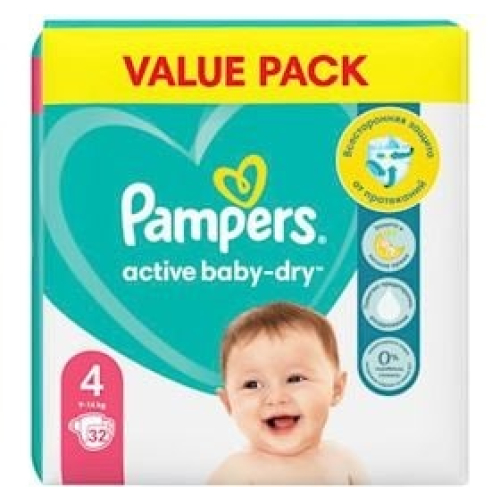 Uşaq bezi Pampers Active Baby-Dry 4, 9-14 kq, 32 ədəd 