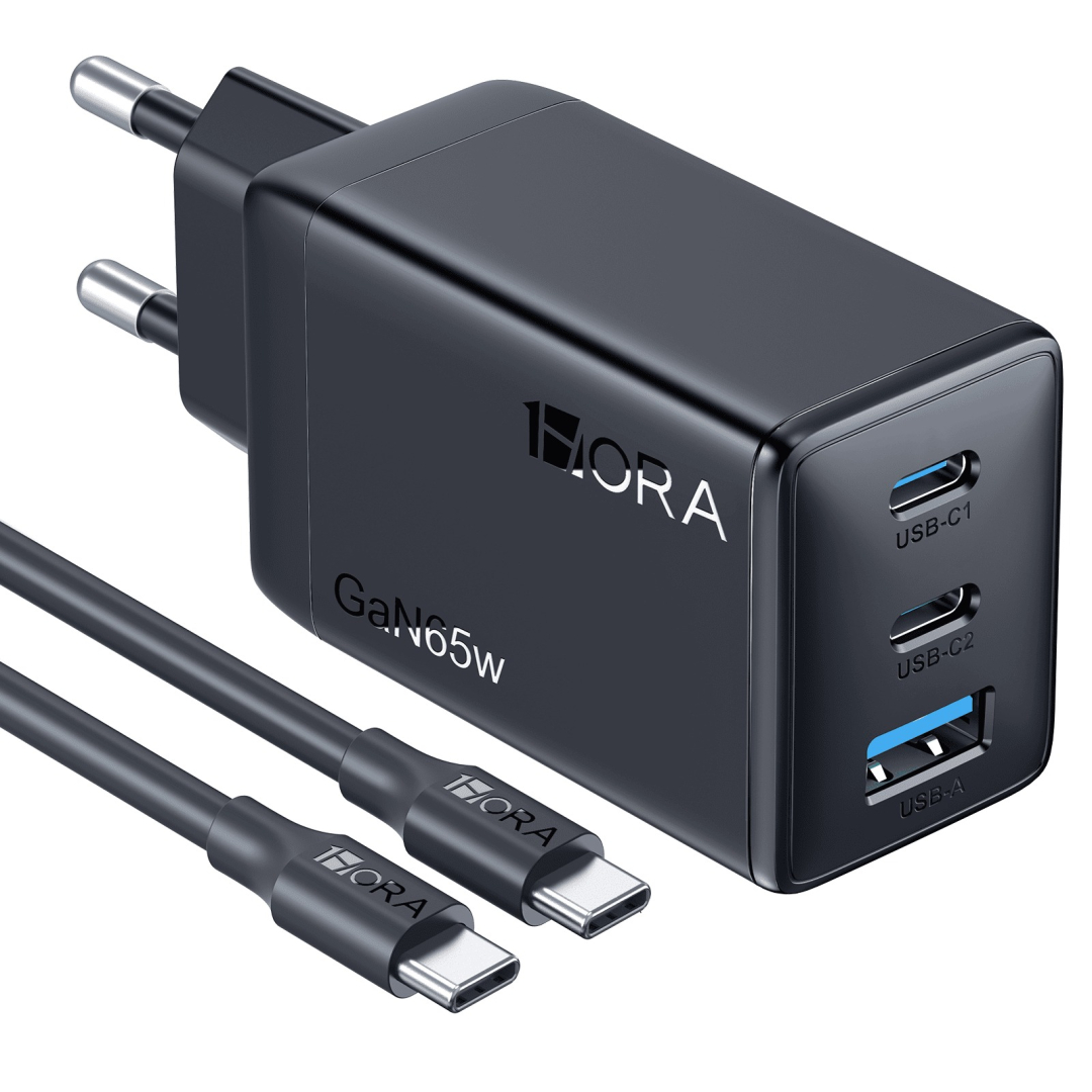 Adapter 1HORA 65W Charger 3 Ports + Type C GAR322 Black