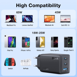 Adapter 1HORA 65W Charger 3 Ports + Type C GAR322 Black