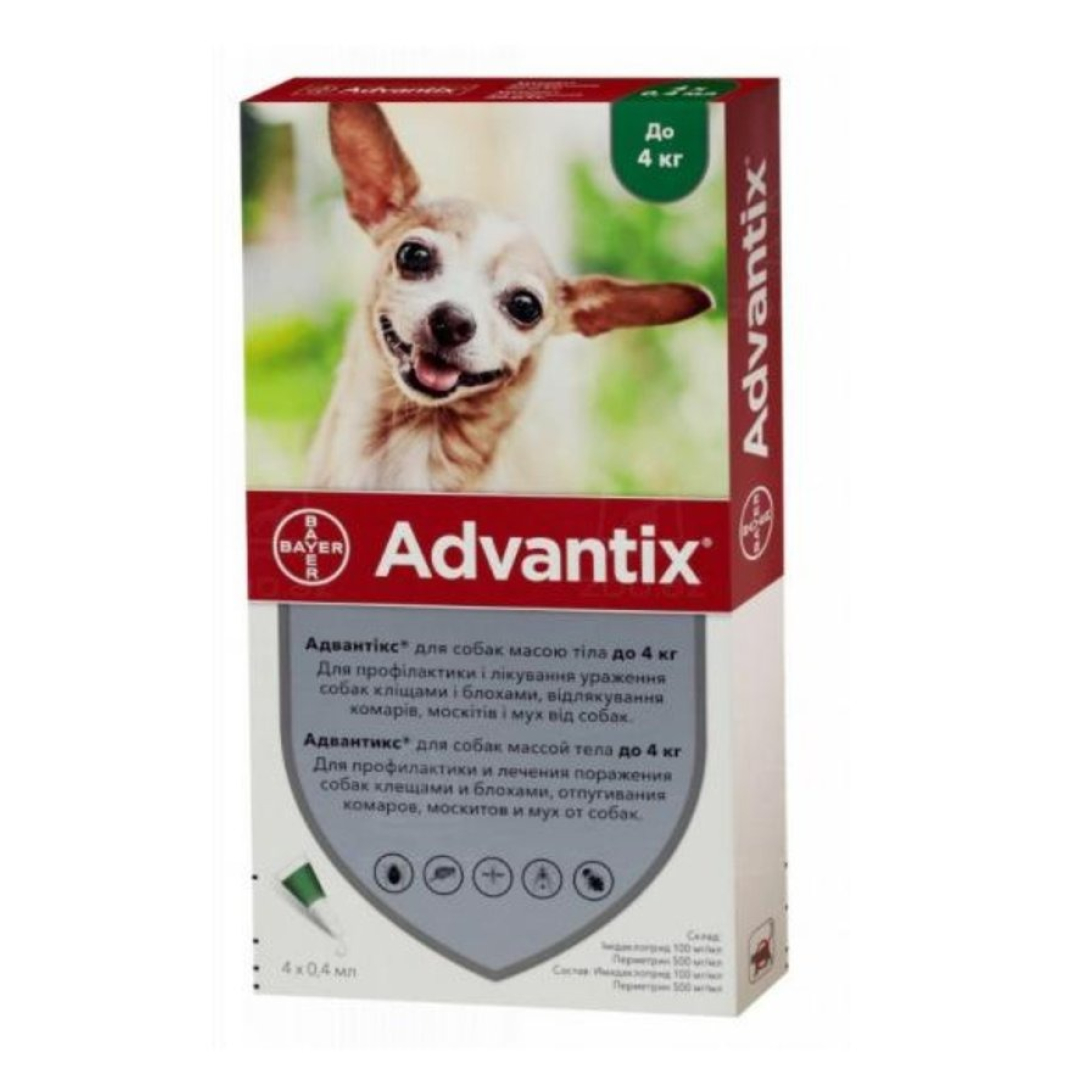 4 kq-a qədər itlər üçün Advantix damcıları 1 pipet borusu 0,4 ml