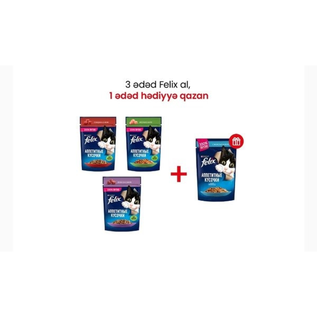 Yaş pişik yemi Purina Felix Jeledə Assorti (3+1) 75qr