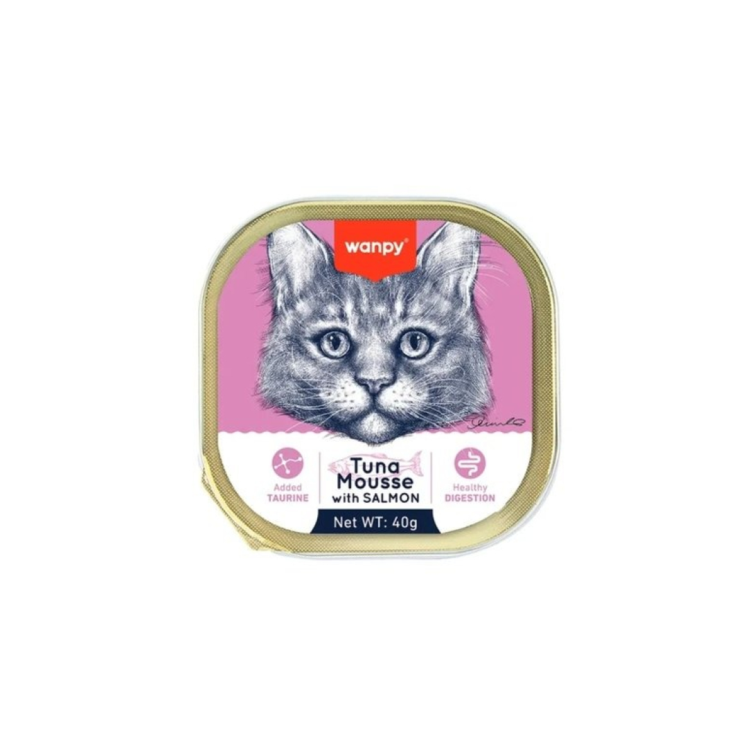 Yaş pişik yemi Wanpy paşlet Tuna Mousse with Salmon 40 qr