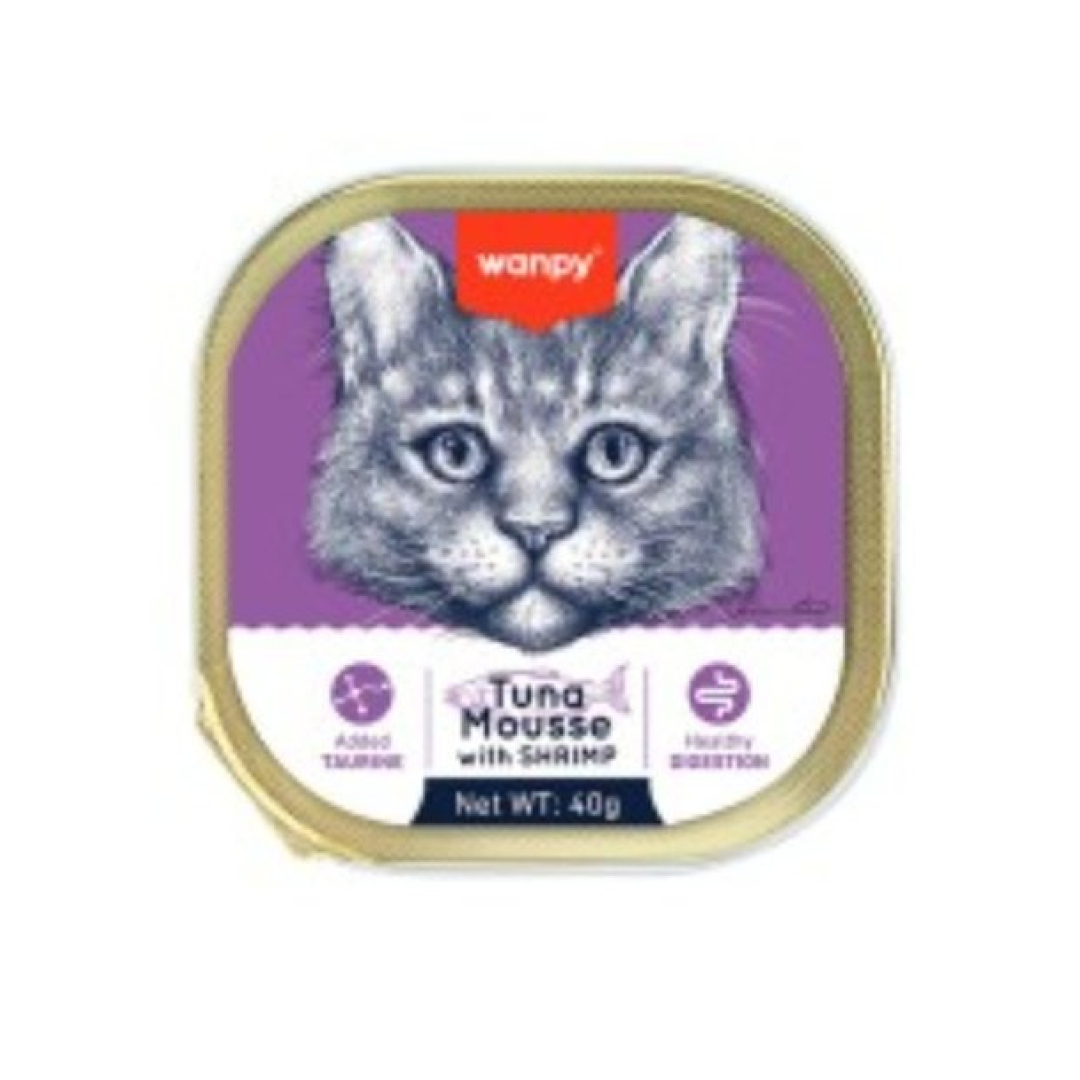 Yaş pişik yemi Wanpy paşlet Tuna Mousse with Shrimp 40 qr