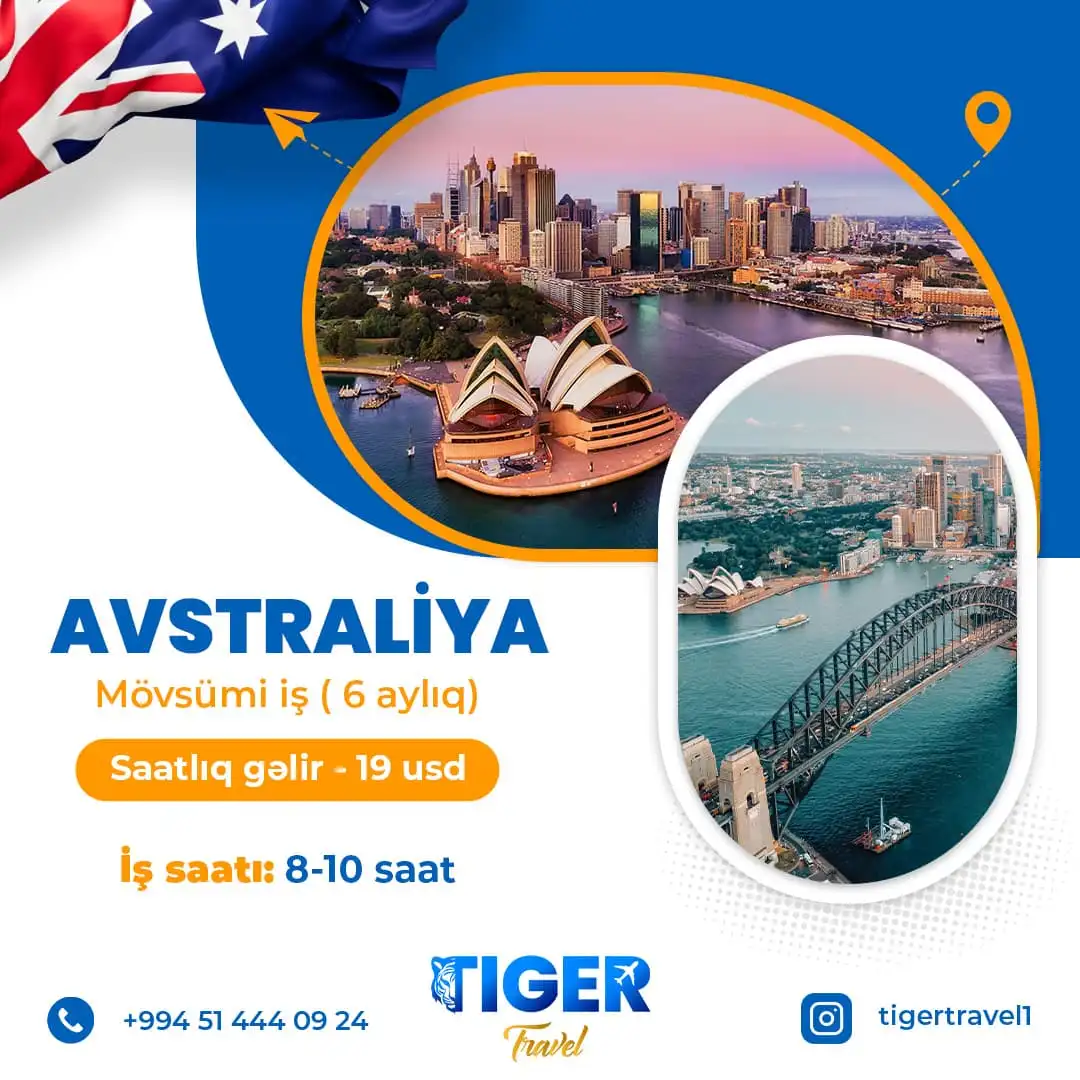 Avstraliyada 6 aylıq mövsümi işlər, Tiger Travel Avstraliyada 6 aylıq mövsümi işlər, Tiger Travel